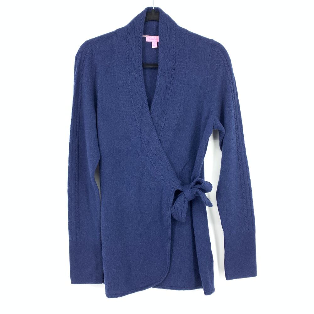 Lilly Pulitzer Wrap Front Cashmere Cardigan Sweater Womens Size Large Navy Blue